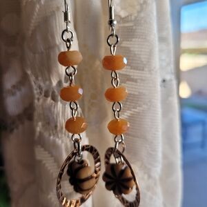 Orange Linear Drop Earrings with Beads